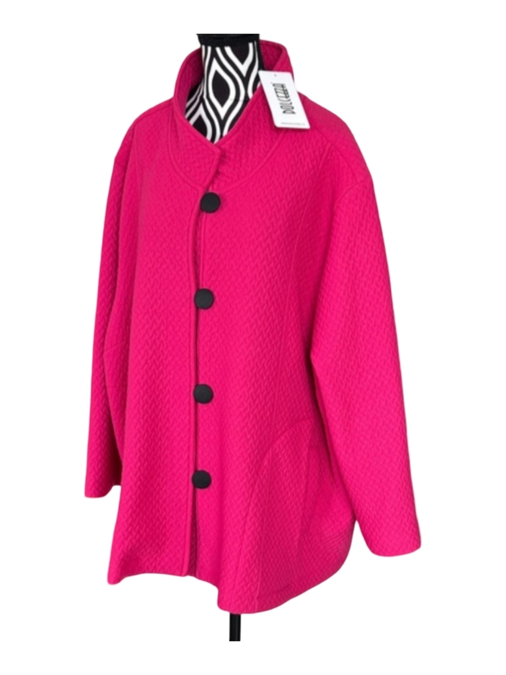 Dolcezza Fuchsia Swing Jacket Button-Front Lightweight Coat Mock Collar 3X-4X